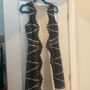 Diane von furstenberg black lace and cream cocktail dress